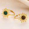 Wholesale Light Luxury Geometric Stainless Steel Amber Natural Stone Ring With Electroplating For Women