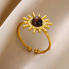 Wholesale Light Luxury Geometric Stainless Steel Amber Natural Stone Ring With Electroplating For Women