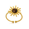 Wholesale Light Luxury Geometric Stainless Steel Amber Natural Stone Ring With Electroplating For Women