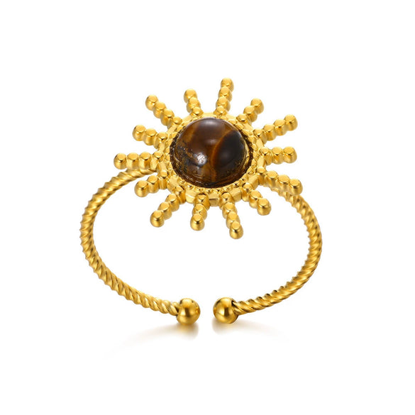 Wholesale Light Luxury Geometric Stainless Steel Amber Natural Stone Ring With Electroplating For Women