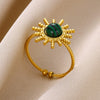 Wholesale Light Luxury Geometric Stainless Steel Amber Natural Stone Ring With Electroplating For Women