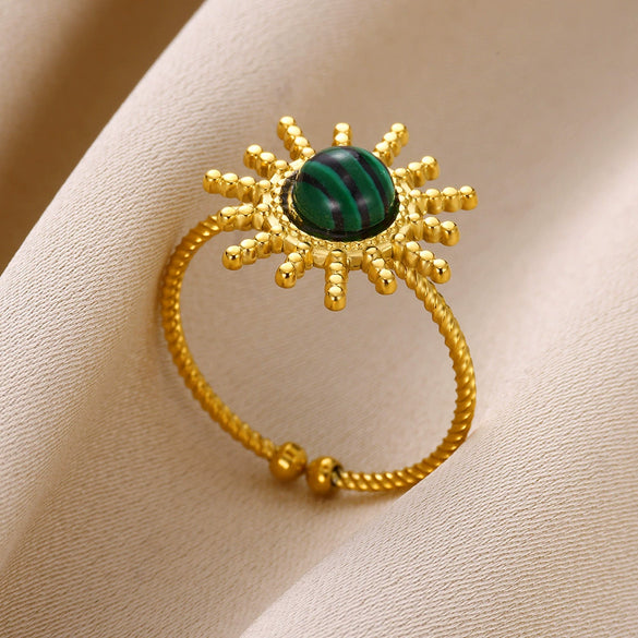 Wholesale Light Luxury Geometric Stainless Steel Amber Natural Stone Ring With Electroplating For Women