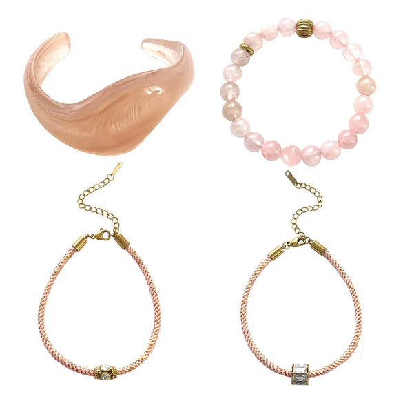 Wholesale Light Luxury Geometric Stainless Steel And Pink Crystal Beaded Women's Bracelet