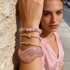 Wholesale Light Luxury Geometric Stainless Steel And Pink Crystal Beaded Women's Bracelet