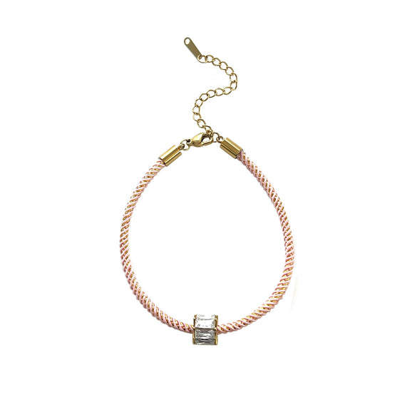 Wholesale Light Luxury Geometric Stainless Steel And Pink Crystal Beaded Women's Bracelet