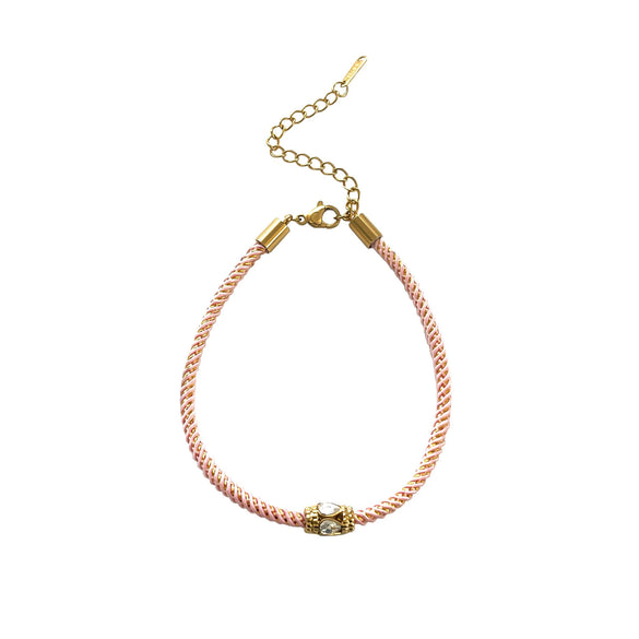 Wholesale Light Luxury Geometric Stainless Steel And Pink Crystal Beaded Women's Bracelet