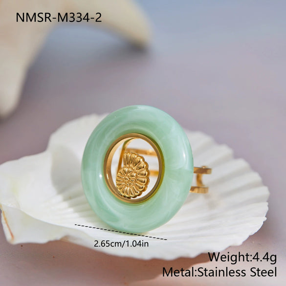 Wholesale Light Luxury Geometric Stainless Steel And Resin Ring With 18K Gold Plating For Women