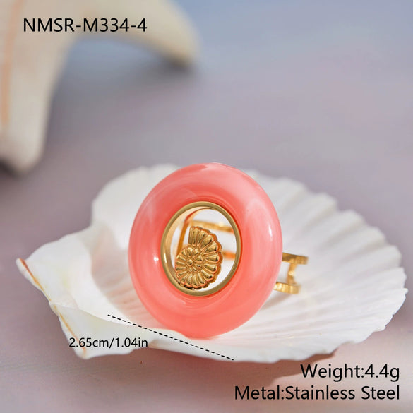 Wholesale Light Luxury Geometric Stainless Steel And Resin Ring With 18K Gold Plating For Women