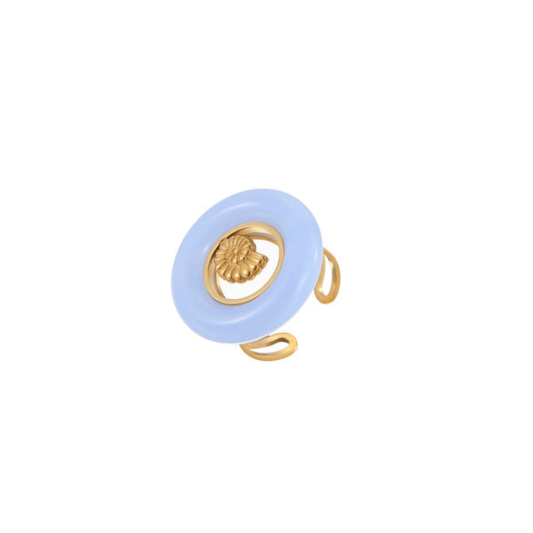 Wholesale Light Luxury Geometric Stainless Steel And Resin Ring With 18K Gold Plating For Women