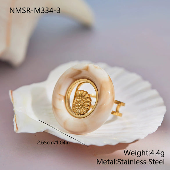 Wholesale Light Luxury Geometric Stainless Steel And Resin Ring With 18K Gold Plating For Women