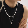 Wholesale Light Luxury Geometric 316L Stainless Steel Double Layer Water Drop Pendant Necklace Pvd Electroplated