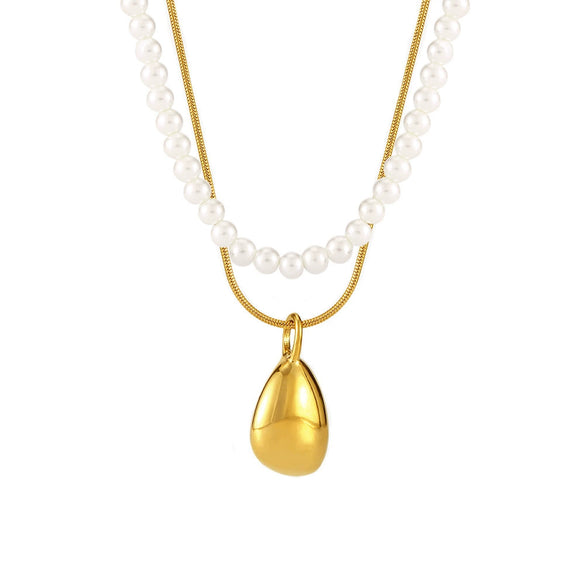 Wholesale Light Luxury Geometric 316L Stainless Steel Double Layer Water Drop Pendant Necklace Pvd Electroplated