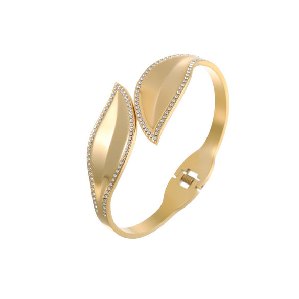 Wholesale Light Luxury Geometric Stainless Steel Electroplated Encrusted Open Bracelet For Women