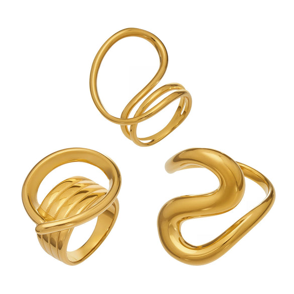 Wholesale Light Luxury Geometric Stainless Steel Electroplated Finger Ring Set For Women