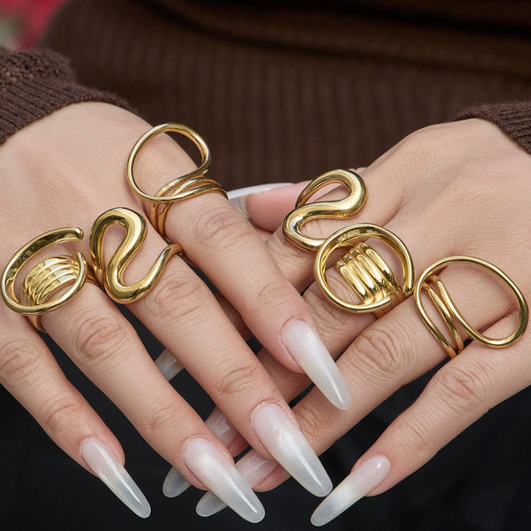 Wholesale Light Luxury Geometric Stainless Steel Electroplated Finger Ring Set For Women