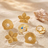Wholesale Light Luxury Geometric Stainless Steel Electroplated Floral Ring Set For Women