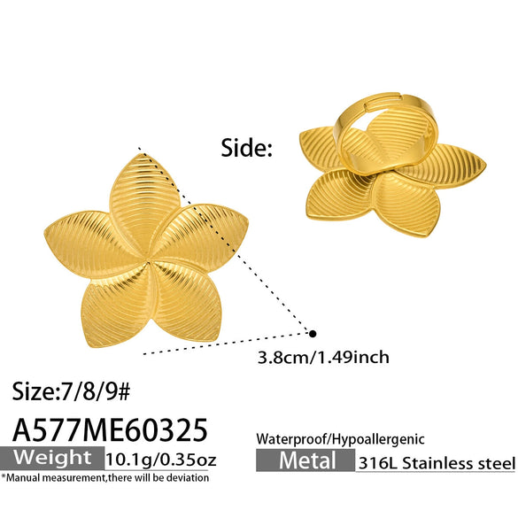 Wholesale Light Luxury Geometric Stainless Steel Electroplated Floral Ring Set For Women