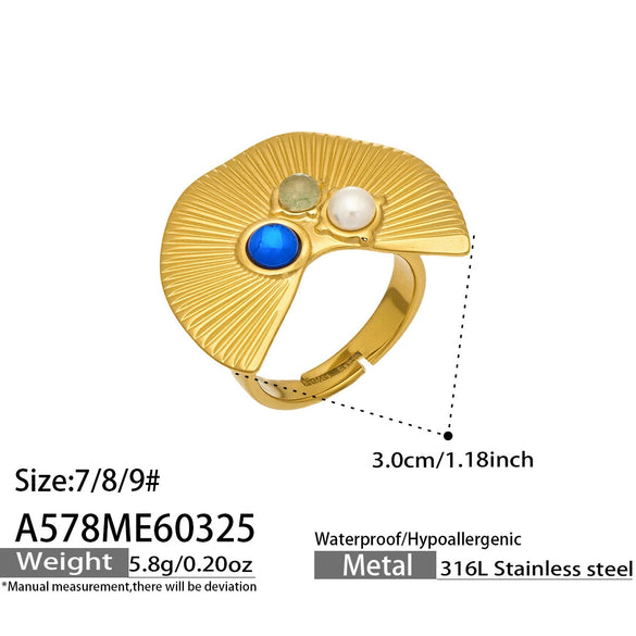 Wholesale Light Luxury Geometric Stainless Steel Electroplated Floral Ring Set For Women