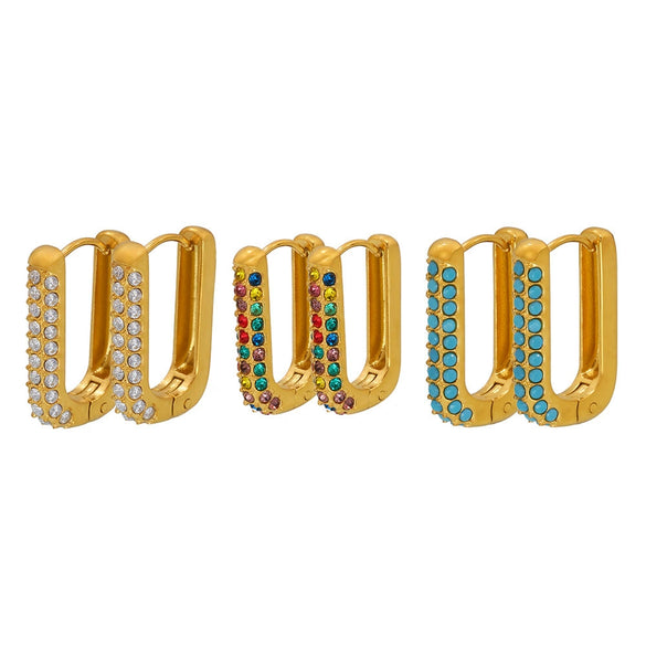 Wholesale Light Luxury Geometric Stainless Steel Electroplated Full Diamond Zircon Earrings For Women