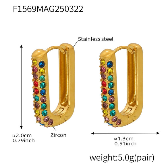 Wholesale Light Luxury Geometric Stainless Steel Electroplated Full Diamond Zircon Earrings For Women