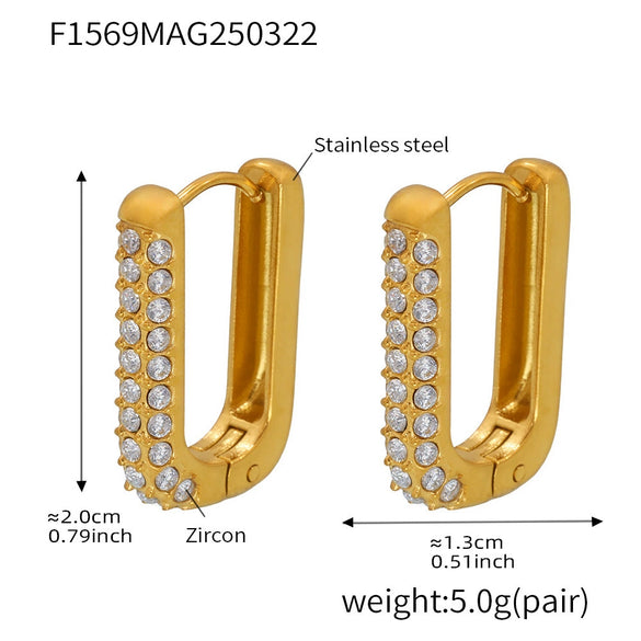 Wholesale Light Luxury Geometric Stainless Steel Electroplated Full Diamond Zircon Earrings For Women