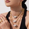 Wholesale Light Luxury Geometric Stainless Steel Electroplated Horseeye Zircon And Pearl Pendant Clavicle Necklace For Women