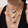 Wholesale Light Luxury Geometric Stainless Steel Electroplated Horseeye Zircon And Pearl Pendant Clavicle Necklace For Women