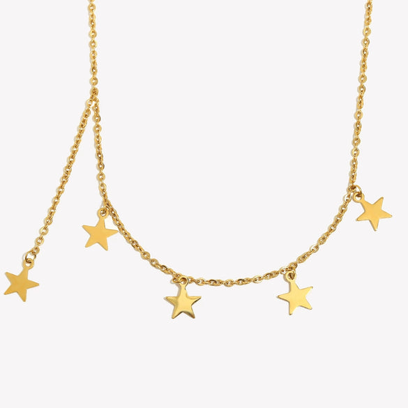Wholesale Light Luxury Geometric Stainless Steel Electroplated 18K Gold Fivepointed Star Tassel Necklace For Women