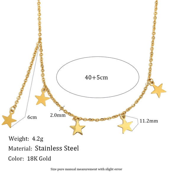 Wholesale Light Luxury Geometric Stainless Steel Electroplated 18K Gold Fivepointed Star Tassel Necklace For Women