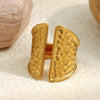 Wholesale Light Luxury Geometric Stainless Steel Electroplated 18K Gold Hammered Pattern Open Ring For Women