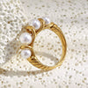 Wholesale Light Luxury Geometric Stainless Steel Electroplated 18K Gold Imitation Pearl Circle Ring For Women