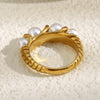 Wholesale Light Luxury Geometric Stainless Steel Electroplated 18K Gold Imitation Pearl Circle Ring For Women