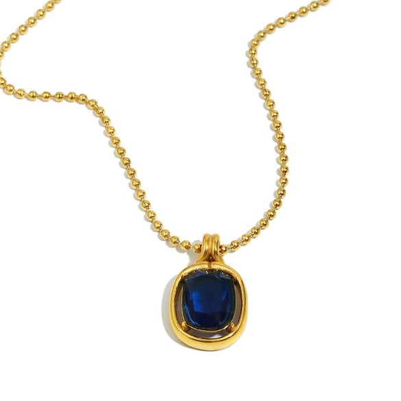 Wholesale Light Luxury Geometric Stainless Steel Electroplated 18K Gold Mirror Blue Zirconium Bead Chain Necklace For Women
