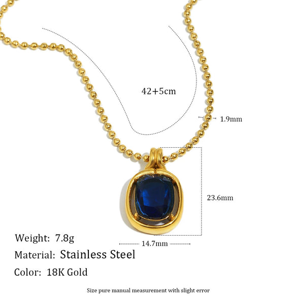 Wholesale Light Luxury Geometric Stainless Steel Electroplated 18K Gold Mirror Blue Zirconium Bead Chain Necklace For Women