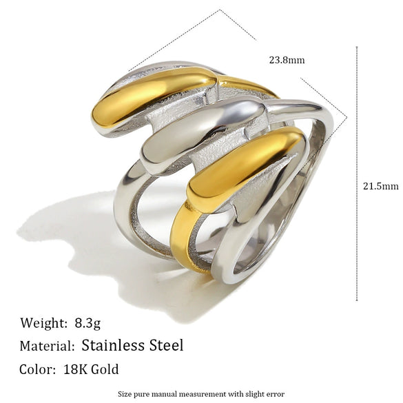 Wholesale Light Luxury Geometric Stainless Steel Electroplated 18K Gold Multilayer Ring For Women