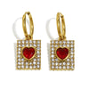 Wholesale Light Luxury Geometric Stainless Steel Electroplated 18K Gold Square Red Heart Earrings For Women
