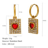 Wholesale Light Luxury Geometric Stainless Steel Electroplated 18K Gold Square Red Heart Earrings For Women