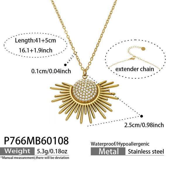 Wholesale Light Luxury Geometric Stainless Steel Electroplated 18K Gold Sun Pendant Necklace For Women
