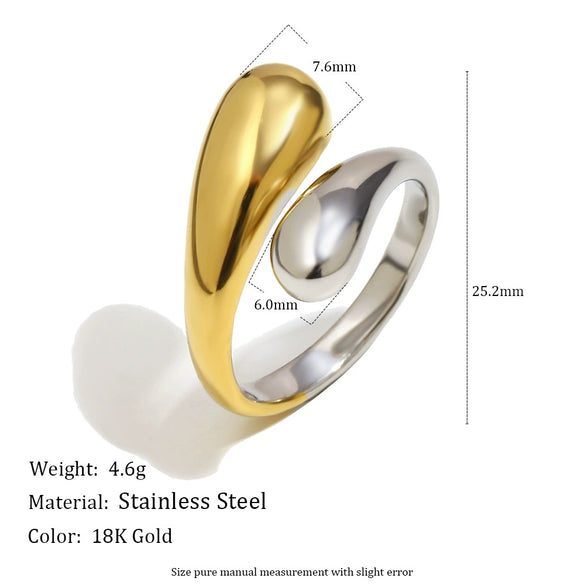 Wholesale Light Luxury Geometric Stainless Steel Electroplated 18K Gold Twocolor Double Snake Head Ring For Women