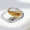 Wholesale Light Luxury Geometric Stainless Steel Electroplated 18K Gold Twocolor Double Snake Head Ring For Women
