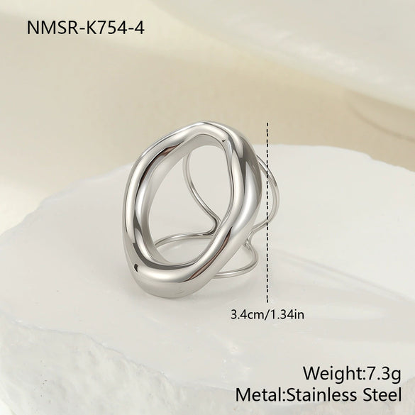 Wholesale Light Luxury Geometric Stainless Steel Electroplated Open Design Rings For Women