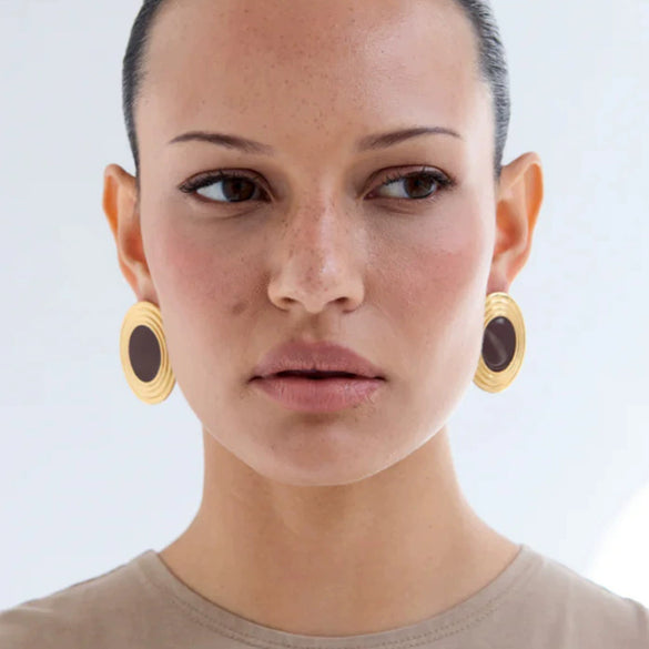 Wholesale Light Luxury Geometric Stainless Steel Electroplated Oval Thread Earrings For Women