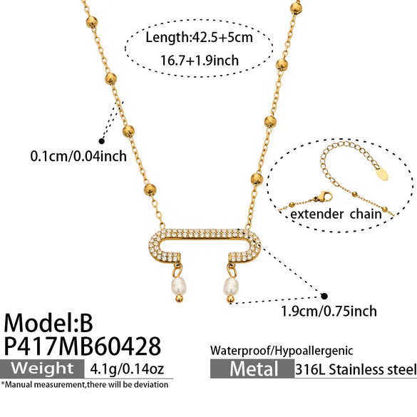 Wholesale Light Luxury Geometric Stainless Steel Electroplated Paperclip Tassel Freshwater Pearl Necklace For Women