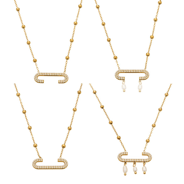 Wholesale Light Luxury Geometric Stainless Steel Electroplated Paperclip Tassel Freshwater Pearl Necklace For Women