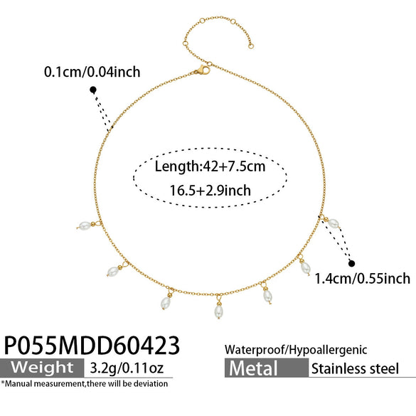 Wholesale Light Luxury Geometric Stainless Steel Electroplated Paperclip Tassel Freshwater Pearl Necklace For Women