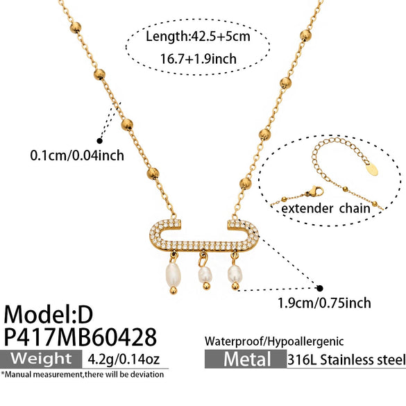 Wholesale Light Luxury Geometric Stainless Steel Electroplated Paperclip Tassel Freshwater Pearl Necklace For Women