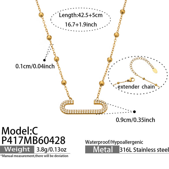 Wholesale Light Luxury Geometric Stainless Steel Electroplated Paperclip Tassel Freshwater Pearl Necklace For Women