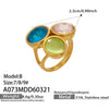 Wholesale Light Luxury Geometric Stainless Steel Electroplated Rings With Colored Glass Stones And Zircons For Women