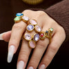 Wholesale Light Luxury Geometric Stainless Steel Electroplated Rings With Colored Glass Stones And Zircons For Women