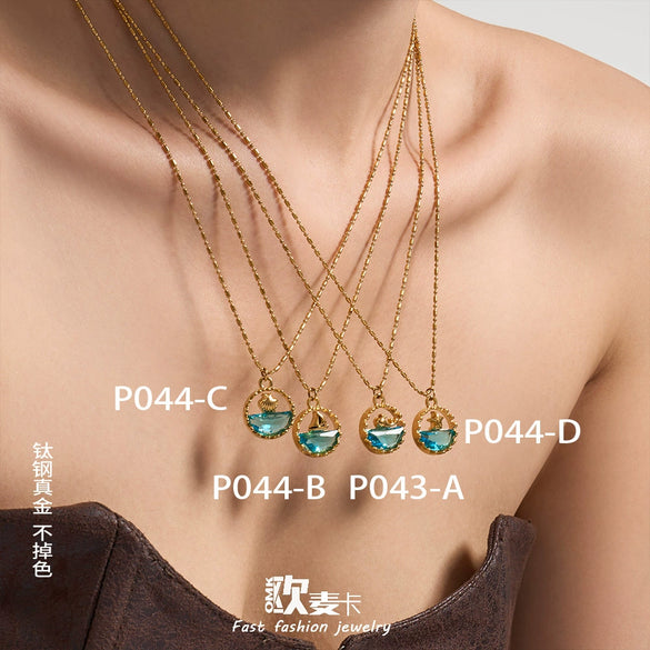 Wholesale Light Luxury Geometric Stainless Steel Electroplated Round Pendant Necklace For Women